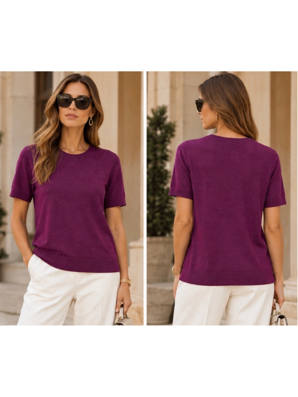 Prada Crew Neck Sweater in Purple, Size 8/44 Wool Silk New!